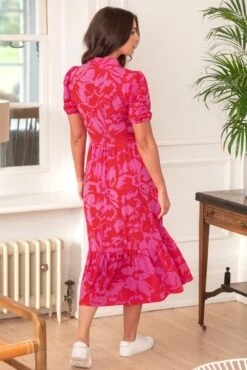 Pour Moi Jodie Slinky Jersey Tiered Midi Shirt Dress - Red/Pink -PMoi Clothing Shop 311863 20230302123300