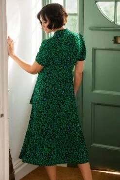 Pour Moi Jodie Slinky Jersey Tiered Midi Shirt Dress - Green Leopard -PMoi Clothing Shop 311875 20230302124500