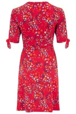 Pour Moi Bella Slinky Stretch Tie Sleeve Tea Dress - Red Floral -PMoi Clothing Shop 312023 20230302164900