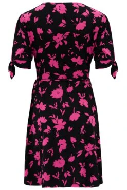 Pour Moi Bella Slinky Stretch Tie Sleeve Tea Dress - Black/Pink -PMoi Clothing Shop 312236 20230608101100