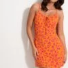 Pour Moi Strappy Tie Front Jersey Mini Beach Dress - Orange/Pink