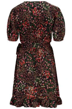 Pour Moi Kelly Woven Viscose Short Sleeve Frill Wrap Dress - Black Ditsy -PMoi Clothing Shop 312360 20230314150500