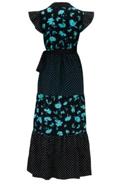 Pour Moi Esme Cotton Poplin Fluted Sleeve Wrap Maxi Dress - Black Multi -PMoi Clothing Shop 312378 20230731142700