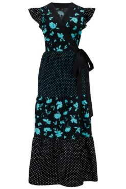 Pour Moi Esme Cotton Poplin Fluted Sleeve Wrap Maxi Dress - Black Multi -PMoi Clothing Shop 312379 20230731142700