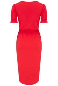 Pour Moi Jenny Puff Sleeve Stretch Midi Dress - Red -PMoi Clothing Shop 312391 20230818144200