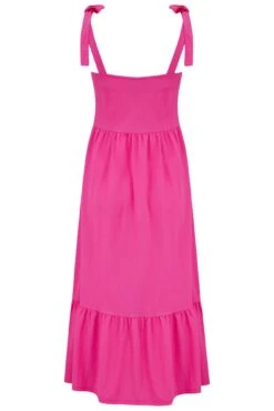 Pour Moi Laura Pique Tie Strap Tiered Midi Dress - Hot Pink -PMoi Clothing Shop 312460 20230731135200
