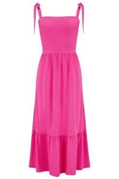 Pour Moi Laura Pique Tie Strap Tiered Midi Dress - Hot Pink -PMoi Clothing Shop 312461 20230731135200