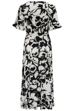 Pour Moi Megan Slinky Jersey Frill Detail Midi Wrap Dress - Mono Floral -PMoi Clothing Shop 312531 20230316153600