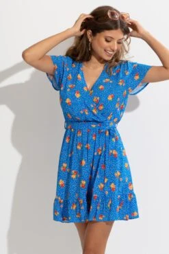Pour Moi Woven EcoVero™ Tiered Wrap Beach Dress - Blue Floral -PMoi Clothing Shop 312754 20230518114800