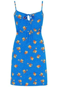 Pour Moi Strappy Tie Front Jersey Mini Beach Dress - Blue Floral -PMoi Clothing Shop 313195 20230519101200