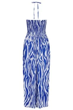Pour Moi Halter Neck Strap Multiway Shirred Bodice Maxi Beach Dress - White/Blue -PMoi Clothing Shop 313366 20230518153900