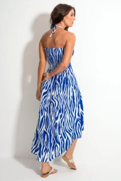 Pour Moi Halter Neck Strap Multiway Shirred Bodice Maxi Beach Dress - White/Blue -PMoi Clothing Shop 313370 20230518153900