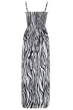 Pour Moi Strapless Shirred Split Maxi Beach Dress - Zebra -PMoi Clothing Shop 313469 20230419113100