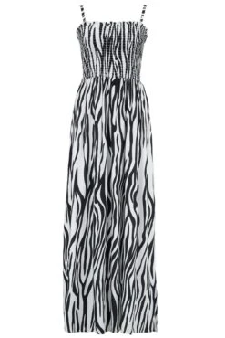 Pour Moi Strapless Shirred Split Maxi Beach Dress - Zebra -PMoi Clothing Shop 313470 20230419113100