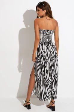 Pour Moi Strapless Shirred Split Maxi Beach Dress - Zebra -PMoi Clothing Shop 313476 20230404113600