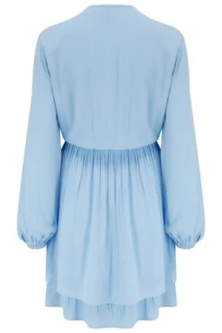 Pour Moi Kate Woven Viscose Button Detail Long Sleeve Dress - Blue -PMoi Clothing Shop 314158 20230411112100