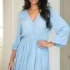 Pour Moi Kate Woven Viscose Button Detail Long Sleeve Dress - Blue