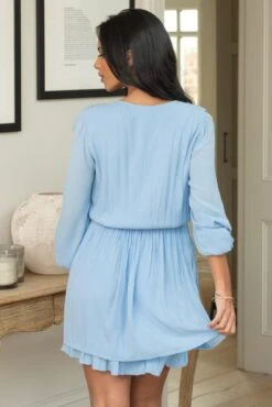 Pour Moi Kate Woven Viscose Button Detail Long Sleeve Dress - Blue -PMoi Clothing Shop 314163 20230411110400