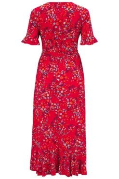 Pour Moi Megan Slinky Jersey Frill Detail Midi Wrap Dress - Red Floral -PMoi Clothing Shop 314178 20230731114900