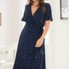 Pour Moi Megan Slinky Jersey Frill Detail Midi Wrap Dress - Navy/Aqua -PMoi Clothing Shop 315681 20230505101200
