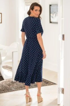 Pour Moi Megan Slinky Jersey Frill Detail Midi Wrap Dress - Navy/Aqua -PMoi Clothing Shop 315684 20230505121000