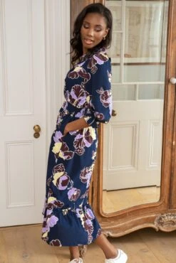 Pour Moi Maggie Woven Frill Midi Dress - Navy Floral -PMoi Clothing Shop 315693 20230505111400