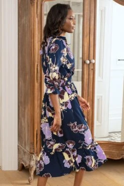 Pour Moi Maggie Woven Frill Midi Dress - Navy Floral -PMoi Clothing Shop 315694 20230505111300