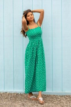 Pour Moi Strapless Shirred Bandeau Maxi Beach Dress - Green/White -PMoi Clothing Shop 316309 20230518115100