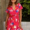 Pour Moi Woven EcoVero™ Tiered Wrap Beach Dress - Red Tropical -PMoi Clothing Shop 316314 20230518121200