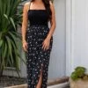 Pour Moi Strapless Shirred Split Maxi Beach Dress - Black/White -PMoi Clothing Shop 316446 20230519164200
