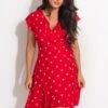 Pour Moi Textured Woven Wrap Beach Dress - Red/Pink -PMoi Clothing Shop 318499 20230616162300