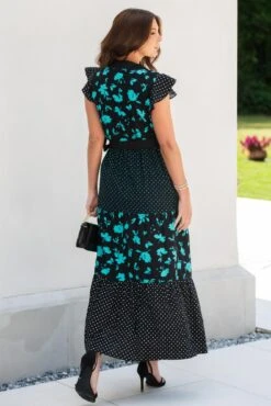 Pour Moi Esme Cotton Poplin Fluted Sleeve Wrap Maxi Dress - Black Multi -PMoi Clothing Shop 319857 20230731142700