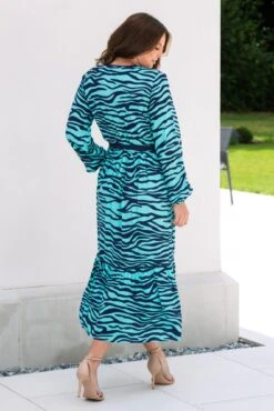 Pour Moi Amara Wrap Front Tiered Woven Midi Dress - Navy/Aqua -PMoi Clothing Shop 319862 20230731150000