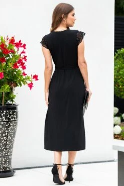 Pour Moi Julie Slinky Jersey Lace Trim Midi Dress - Black -PMoi Clothing Shop 319872 20230731163900