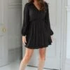 Pour Moi Kate Woven Viscose Button Detail Long Sleeve Dress - Black -PMoi Clothing Shop 319886 20230801122000