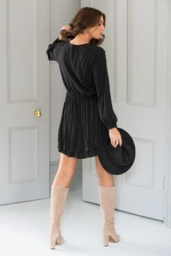 Pour Moi Kate Woven Viscose Button Detail Long Sleeve Dress - Black -PMoi Clothing Shop 319888 20230801122100