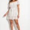 Pour Moi Cotton Broderie Bardot Mini Beach Dress - White -PMoi Clothing Shop 320565 20230818155000
