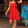 Pour Moi Lena Pique Jersey Tiered Short Dress - Red -PMoi Clothing Shop 323230 20230919143200