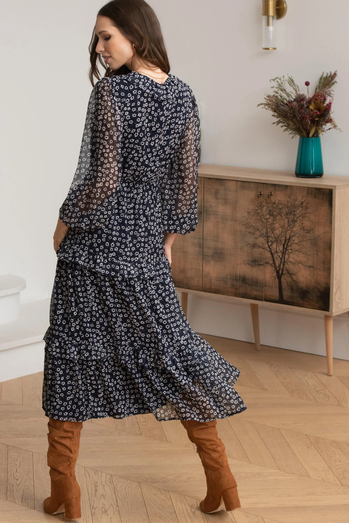 Pour Moi Lily Chiffon Frill Midaxi Dress - Navy Ditsy 6 Pour Moi Lily Chiffon Frill Midaxi Dress - Navy Ditsy - Image 4